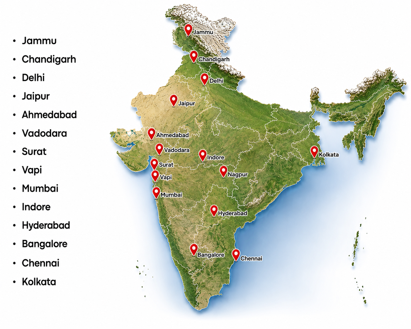 Map of India showing Wayga presence across 15 cities